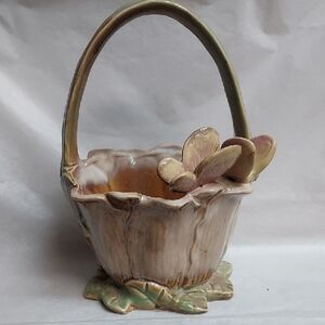 Vintage Majolica Butterflies Basket. B104